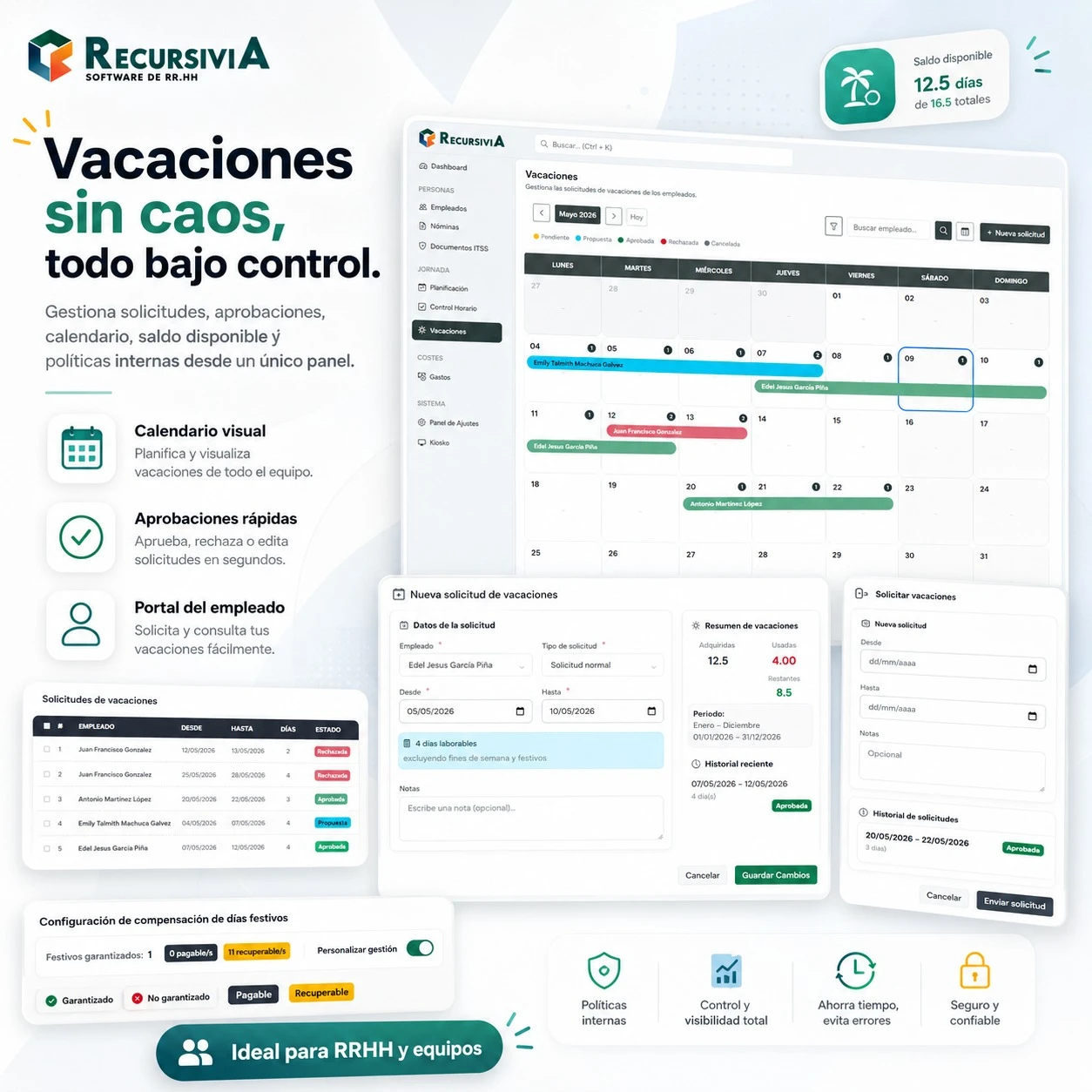 Calendario de vacaciones y ausencias en Recursivia